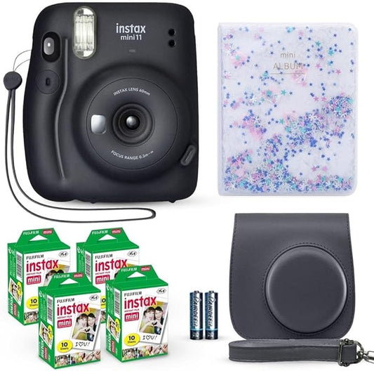 Fujifilm Instax Mini 11 Instant Camera Charcoal Gray + Fuji Film Value Pack (40 Sheets) + Shutter Accessories Bundle, Including Compatible Carrying Case